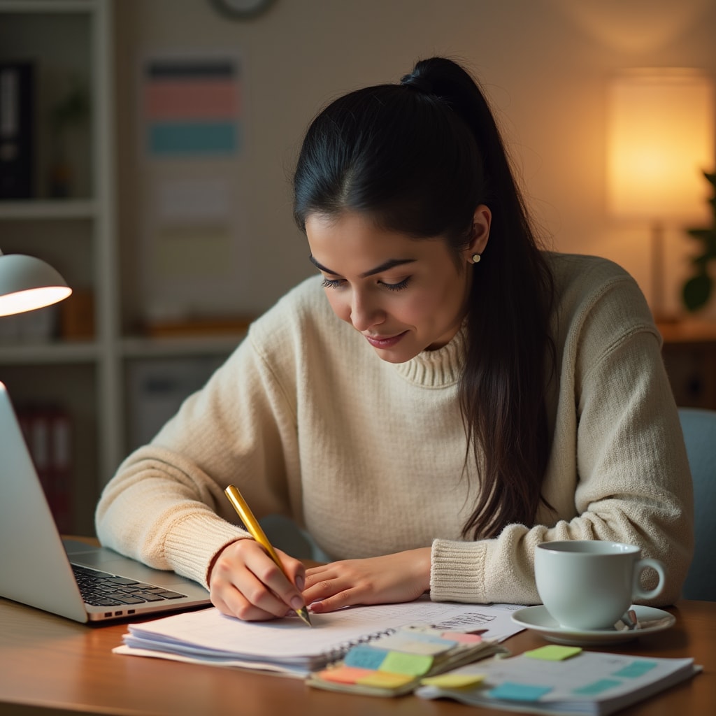 Espace de travail organisé d'un freelance avec outils de planification